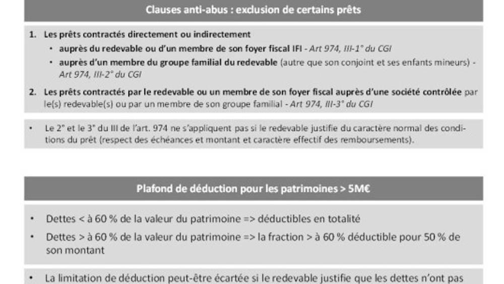 Impôt sur la fortune immobilière (IFI) Passif déductible