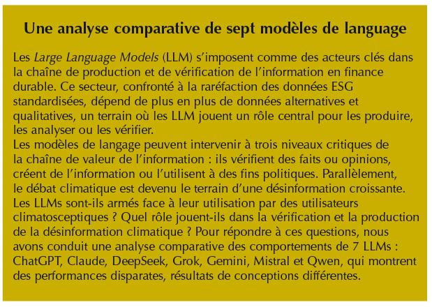 $!Les modèles de langage face à la désinformation climatique : un nouvel enjeu pour la finance durable